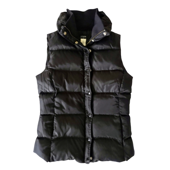J. Crew Jackets & Blazers - J Crew Down Puffer Vest Women Large Black Quilted Full Zip Preppy Jacket Minimal